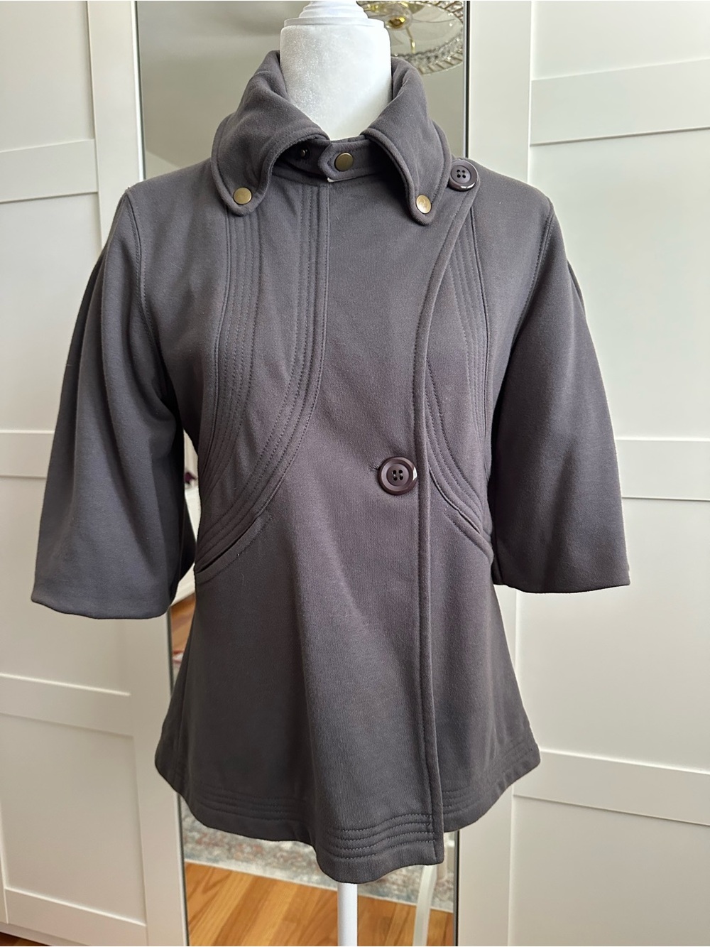 Metropark Gray Short Peacoat with Stand Collar